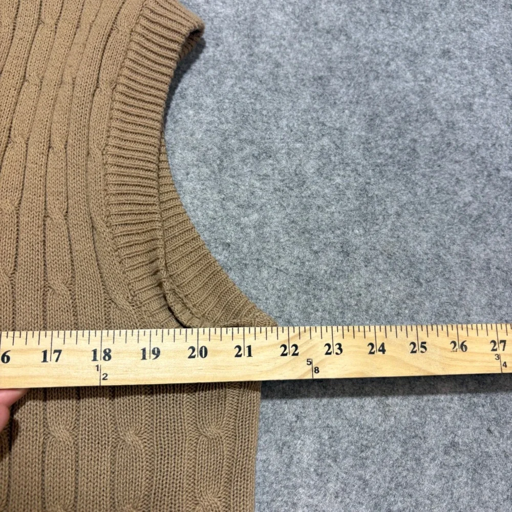 Vintage Kings Road Sears Mens Cable Knit Cardigan Sweater Vest Tan XL Acrylic